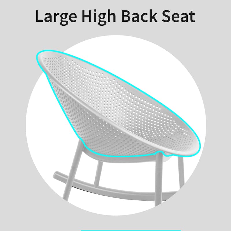 Set of 2 Mid-Century Modern Rocking Lounge Chairs – Egg-Shaped Breathable Plastic Seat with Durable Plastic Base, Accent Seating