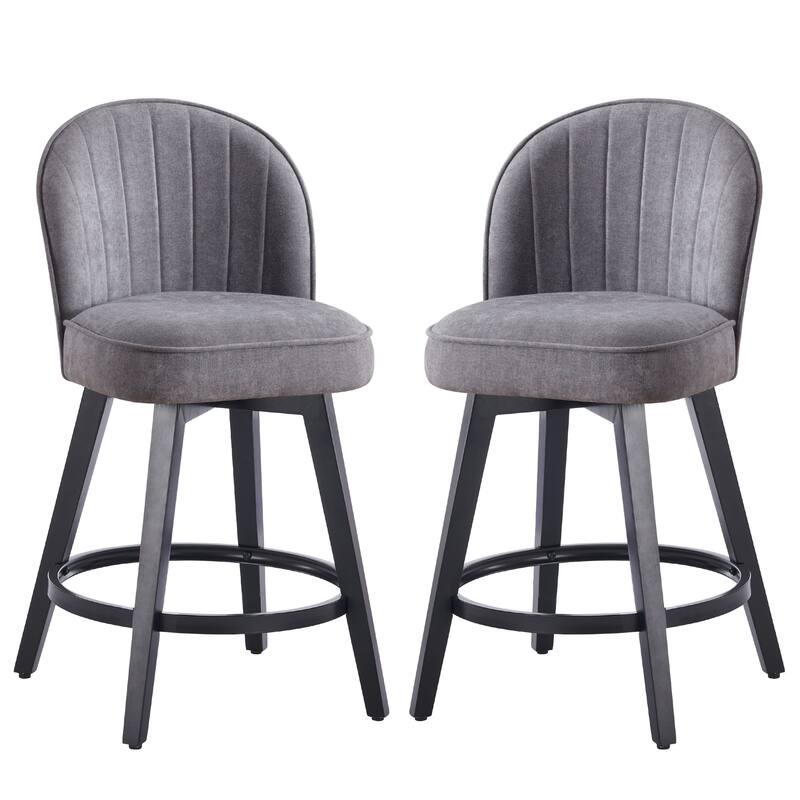 HOMYKA Swivel Bar Stool with Wood Legs Set of 2 - N/A