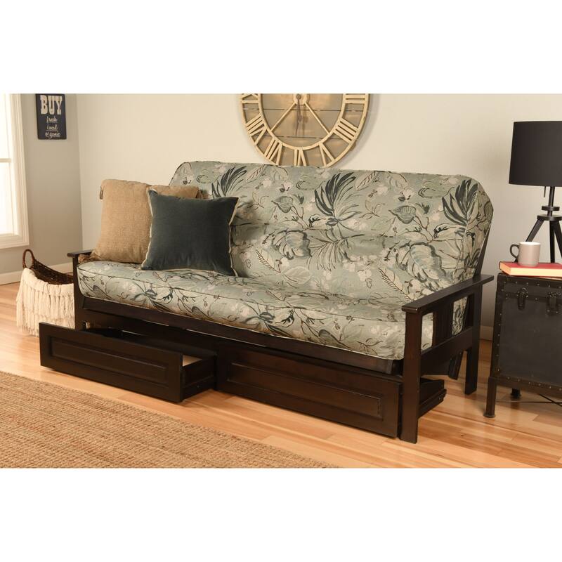Porch & Den DeSoto Espresso Full-size Wood Storage Futon Set with Mattress - Takara Rain