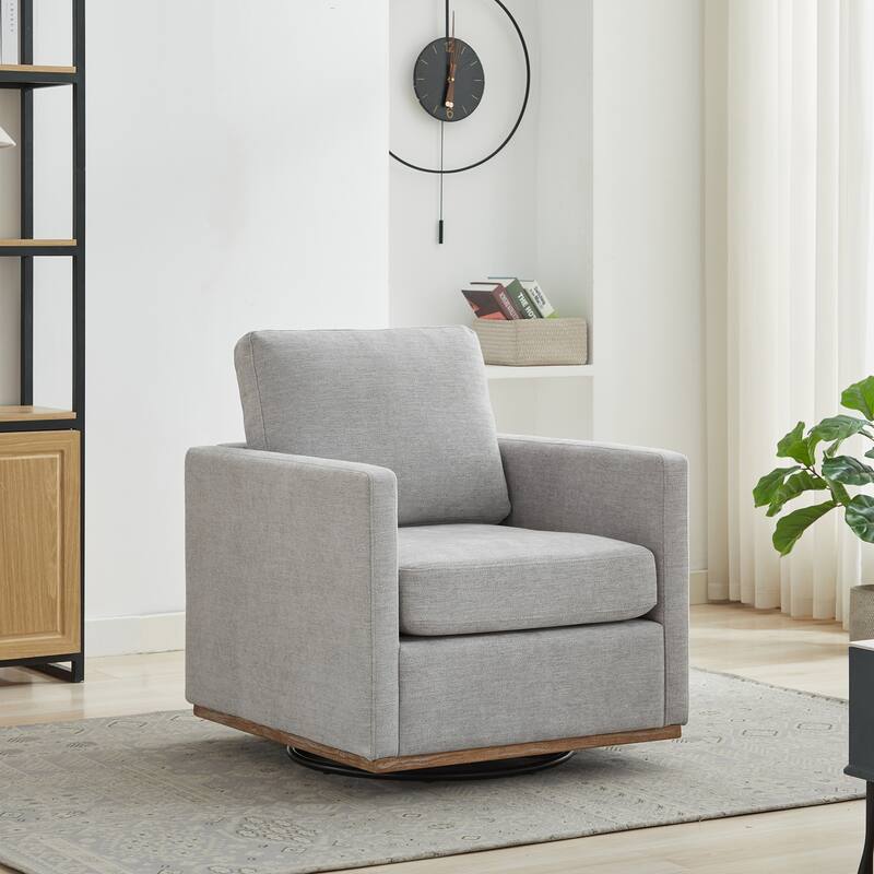 Chenille Swivel Accent Chair (Square Design) - Light Gray