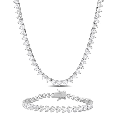 Miadora 41 1/5ct TGW Created White Sapphire Tennis Necklace and Bracelet Sterling Silver-18.5 + 7.5 in