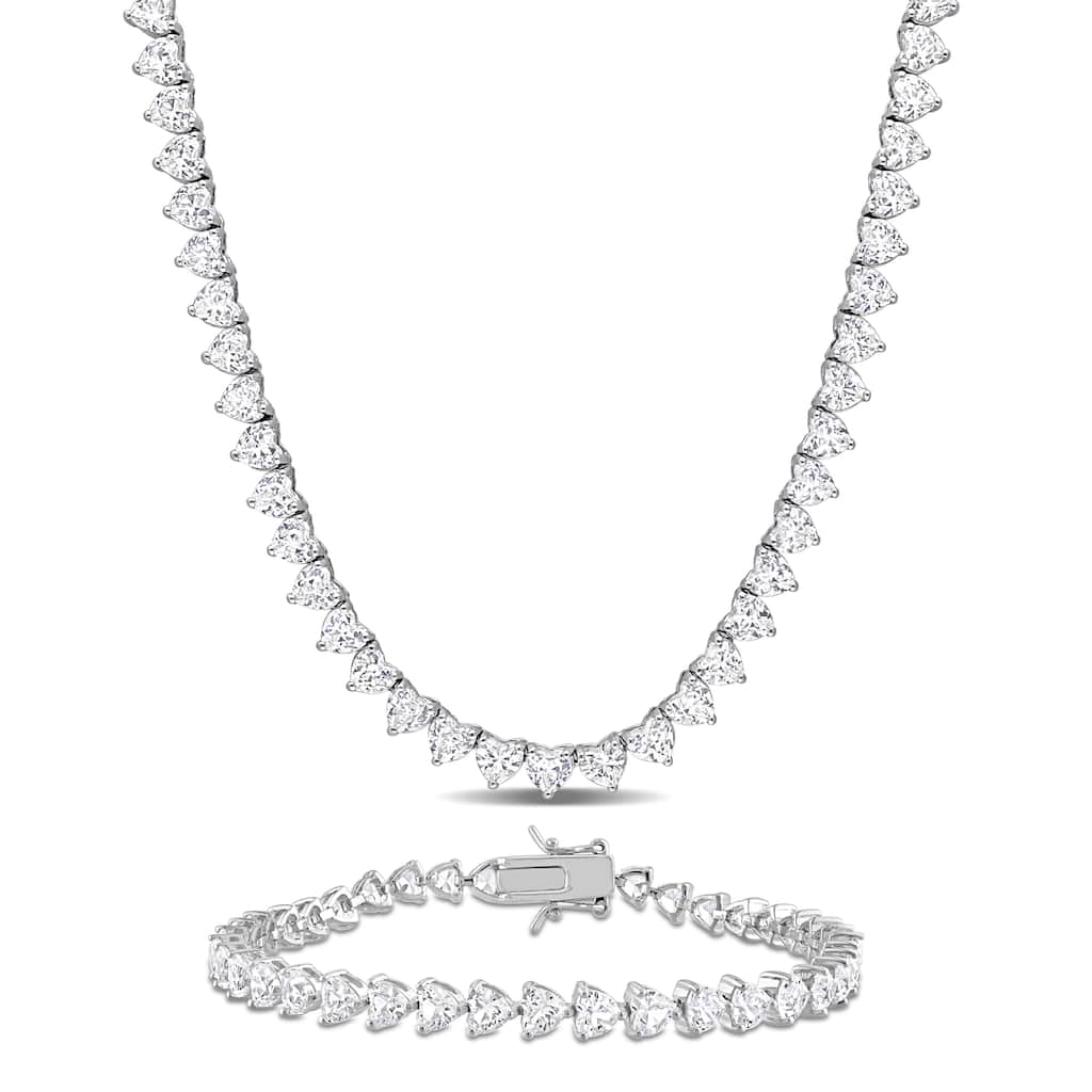 Miadora 41 1/5ct TGW Created White Sapphire Tennis Necklace and Bracelet Sterling Silver-18.5 + 7.5 in