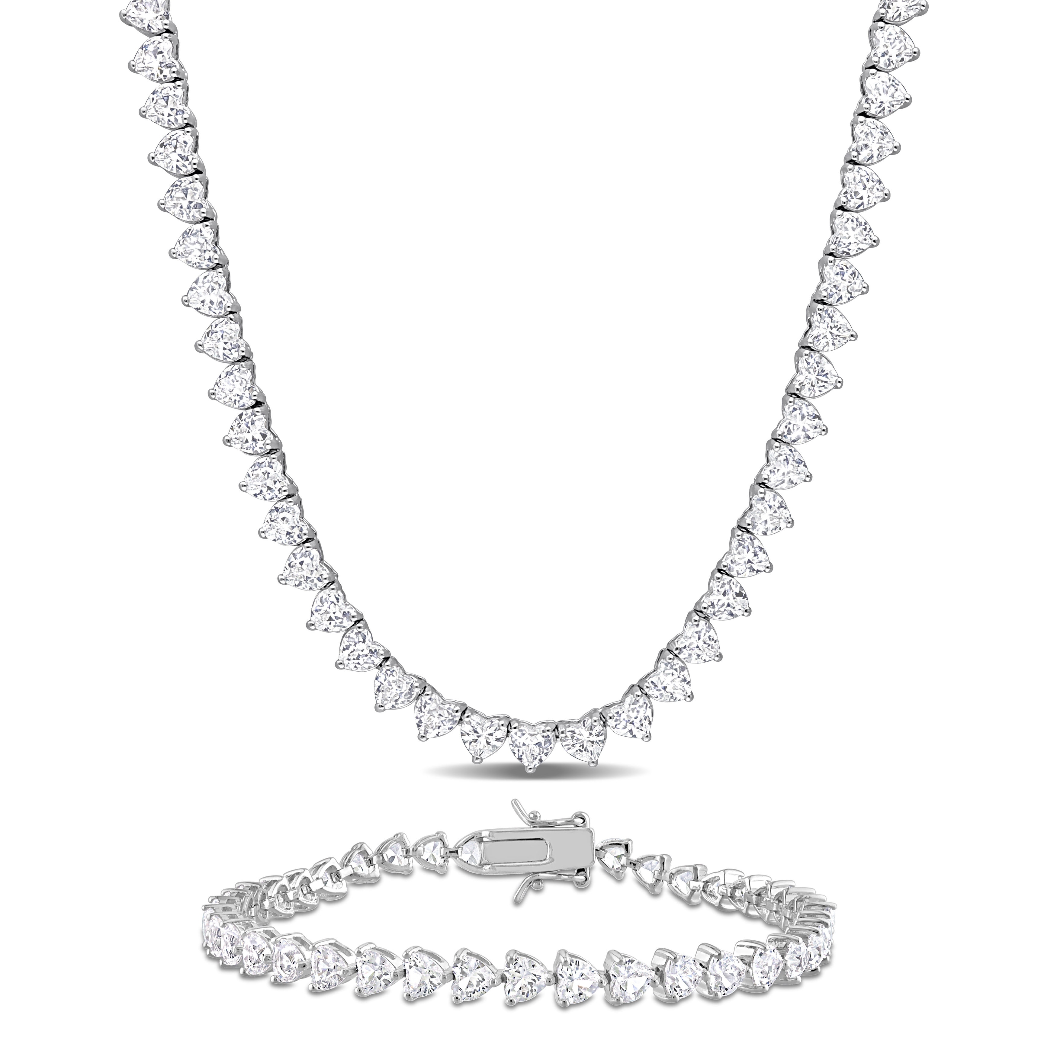 Miadora 41 1/5ct TGW Created White Sapphire Tennis Necklace and Bracelet Sterling Silver-18.5 + 7.5 in