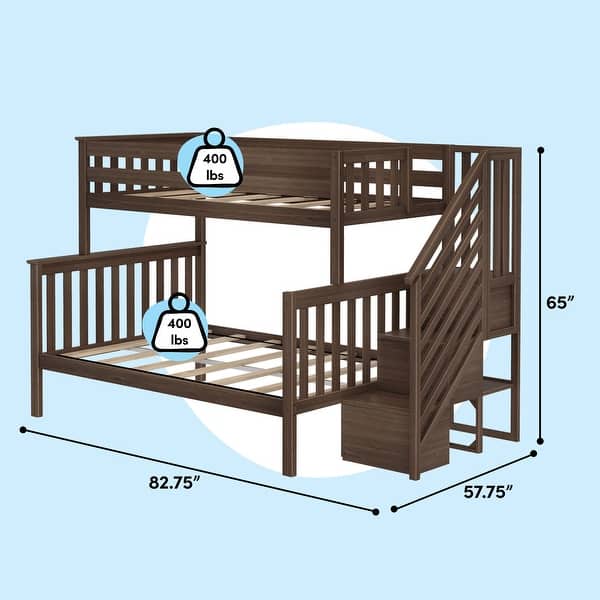 dimension image slide 0 of 5, Max & Lily Twin over Full Bunk Bed with Staircase