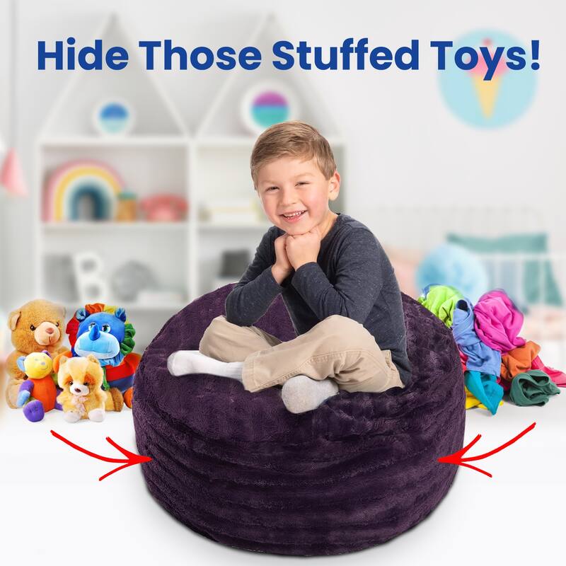 Cheer Collection Faux Fur Bean Bag and Stuffed Animal Storage Case