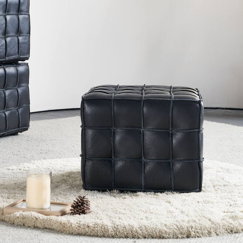 17.32''Genuine Leather Tufted Ottoman,Footstool For Living Room & Bedroom