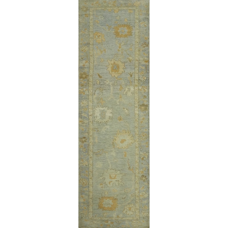 Vegetable Dye Wool Oushak Turkish Runner Rug, Floral Geometric Carpet - 11' 7'' X 2' 9''