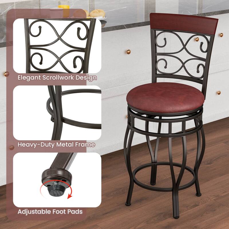 Costway Set of 2/4 Vintage Swivel Bar Stools 26" Bistro Upholstered