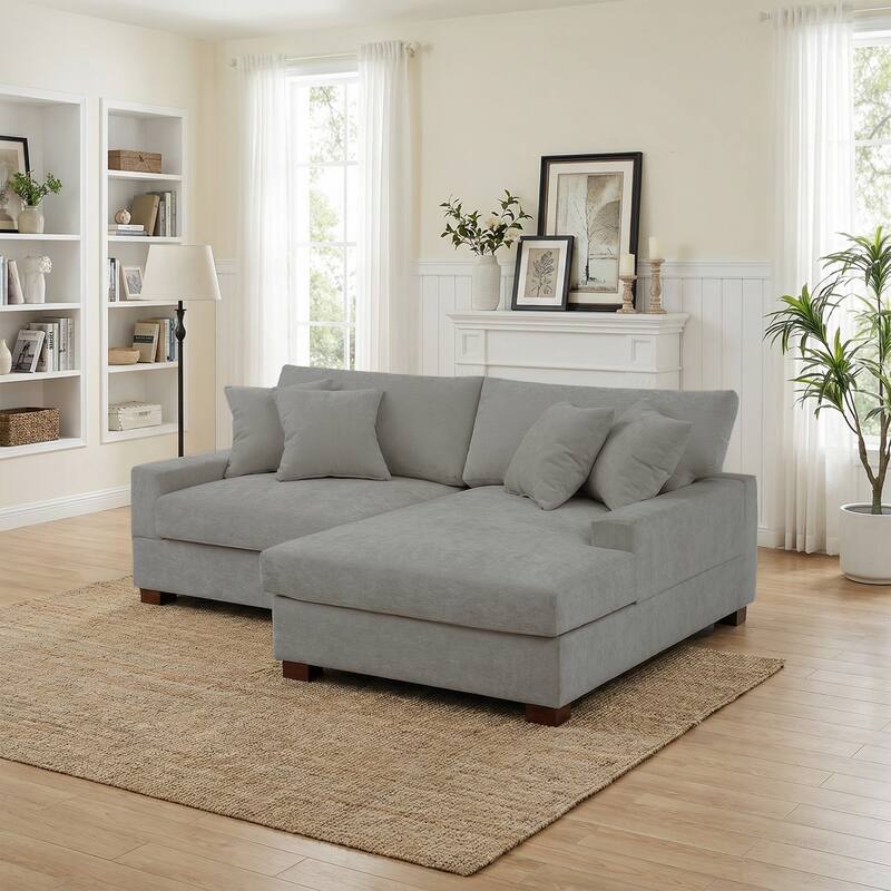 2 Set Chenille Upholstered Modular Sectional Sofa Chaise with Pillows