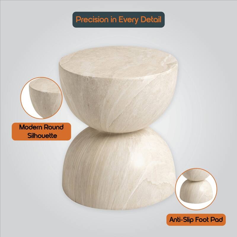 Sage 16-Inch Round Side Table in Fiberstone for Indoor and Outdoor Modern Weather Resistant End Table Hourglass Design