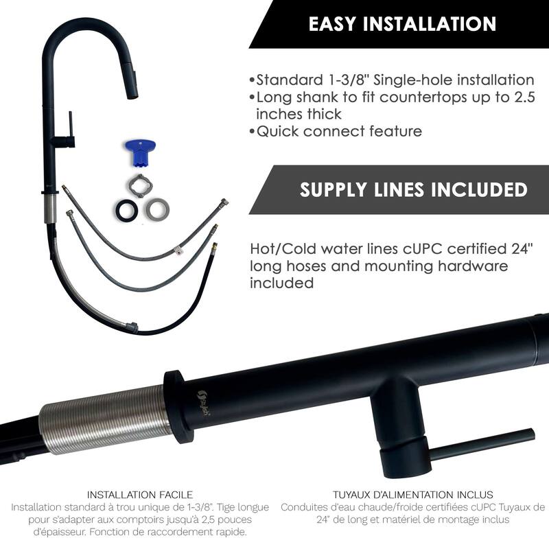 Single Handle Pull-Down Sprayer Kitchen Faucet K-141 - Height: 17.25" Spout H: 9" Spout R: 9"