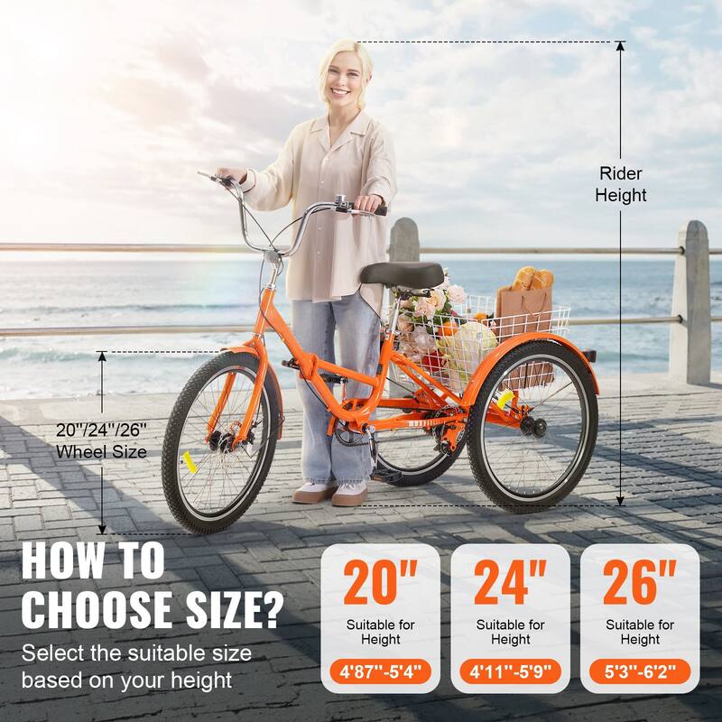 26-Inch Adult Folding Trikes with Large Rear Basket - 72 x 29.9 x 46.3 in
