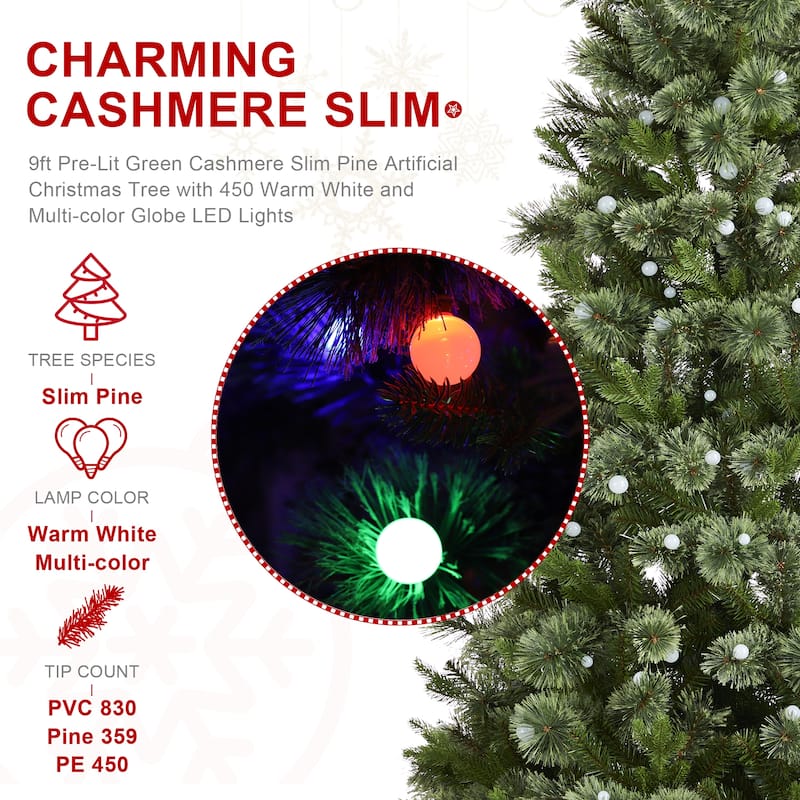 Glitzhome 7.5ft/9ft Pre-Lit Green Slim Pine Artificial Christmas Tree with Foot Pedal & Remote Control
