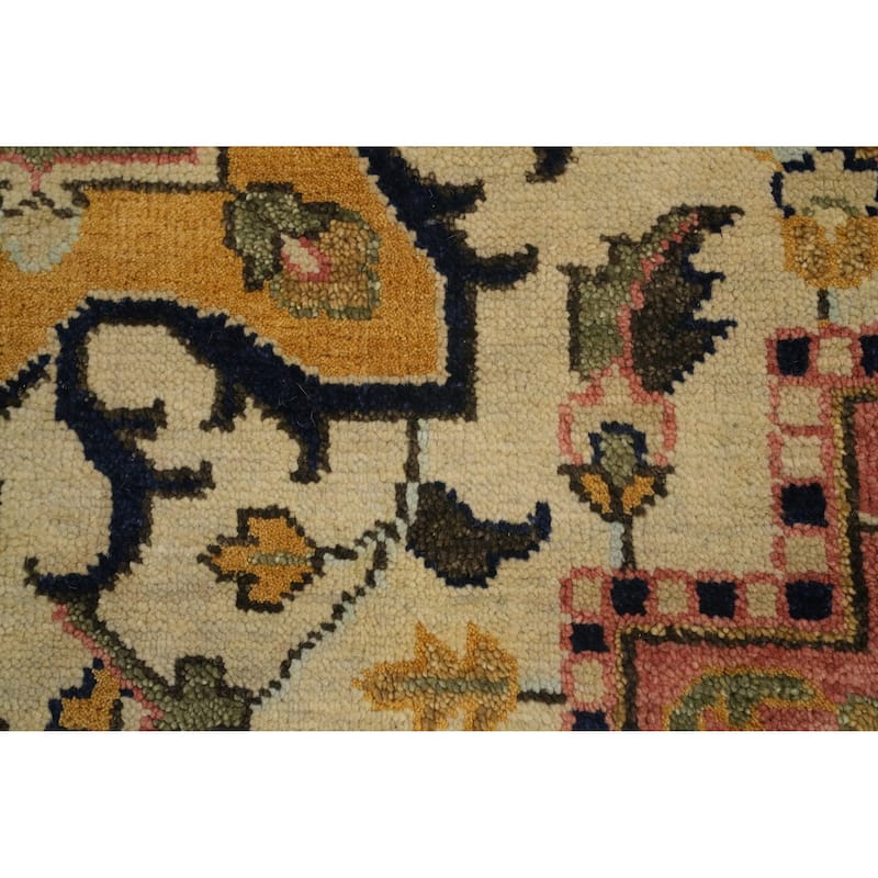 Hand Knotted Oriental 100% Wool Carpet Traditional Medallion Pink Heriz (serapi) Area Rug - 13' 9'' X 9' 11''