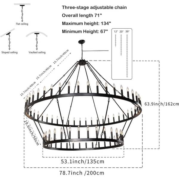 Modern Farmhouse Chandelier 2 Tier Large Black Wagon Wheel Chandeliers
