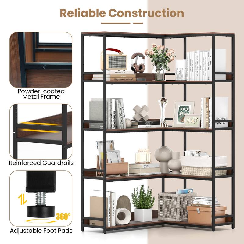 Costway Corner Bookshelf 5-Tier L-Shaped Bookcase 71" Tall Etagere - See Details