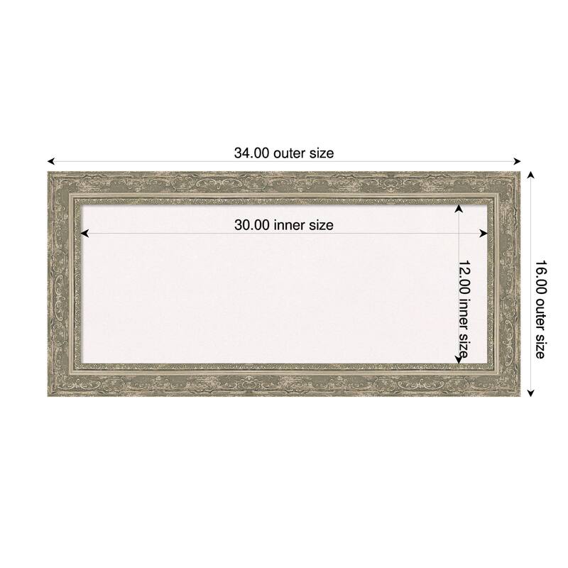 Filigree Silver Framed Cork Board - Bulletin Board, Organization Board, Pin Board - White - 34 x 16 in