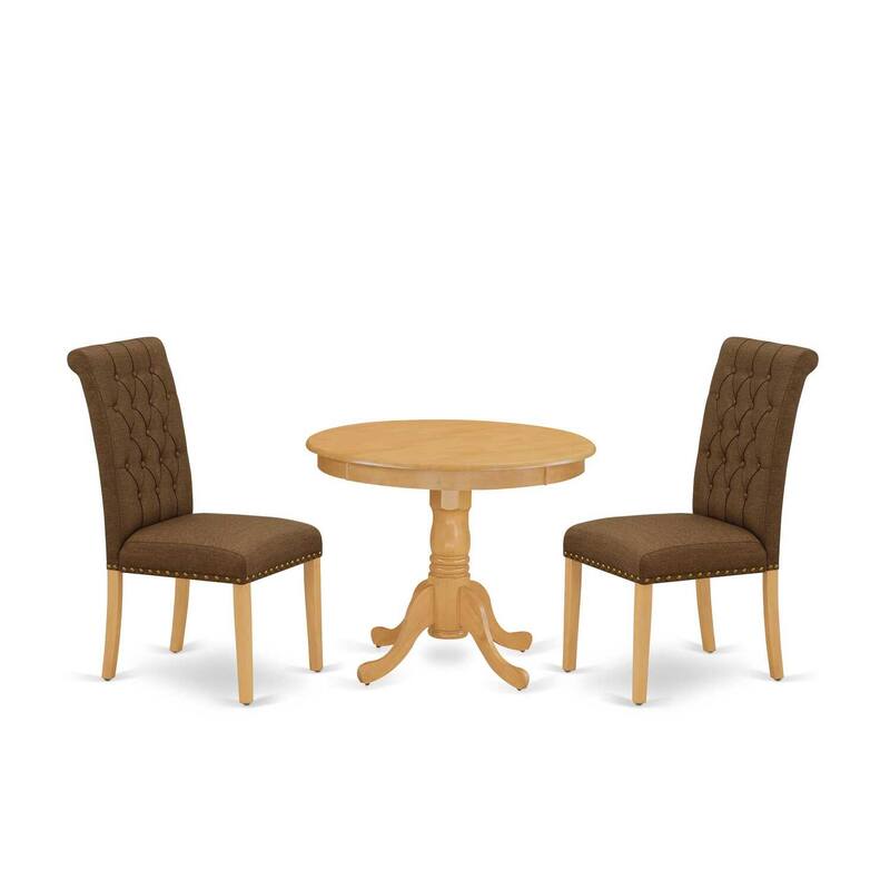 HomeStock 3-Pc Natural Oak Finish Solid Wood Top - Round Dining Room Set - Seats 4