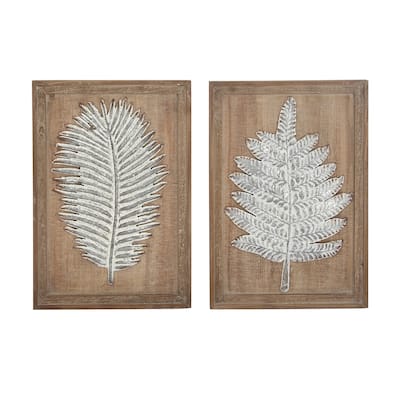 Wood Leaf Carved Wall Decor - Set of 2 Brown - Roche River Decor