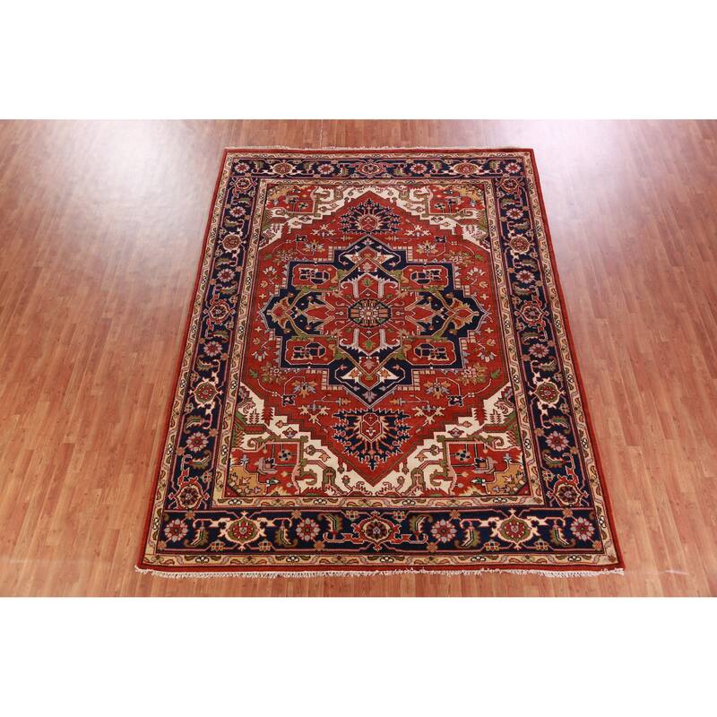 Hand Knotted Oriental 100% Wool Carpet Traditional Medallion Oranges & Rust Heriz (serapi) Area Rug - 12' 0'' X 8' 10''
