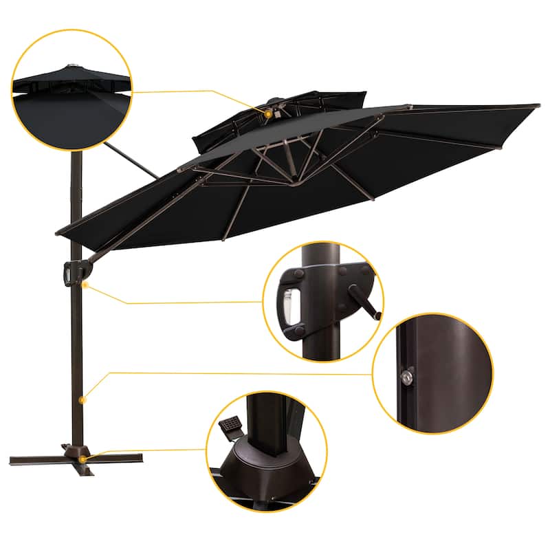 Pellebant 11.5 FT Double Top Patio Cantilever Umbrella, Base Not Included
