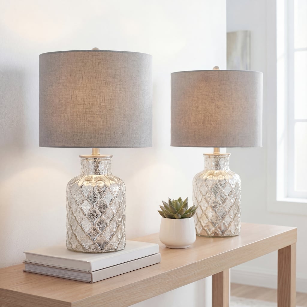Artichoke 24.5" LED Glass Table Lamp, Mercury Silver (Set of 2) by JONATHAN Y