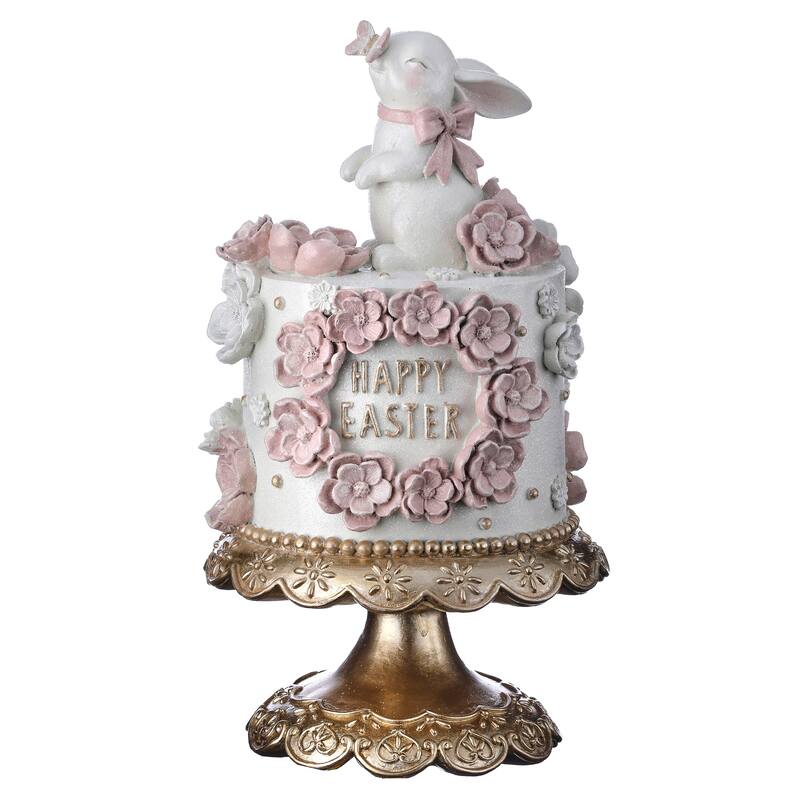 12.5" Resin Happy Easter Cake With Bunny