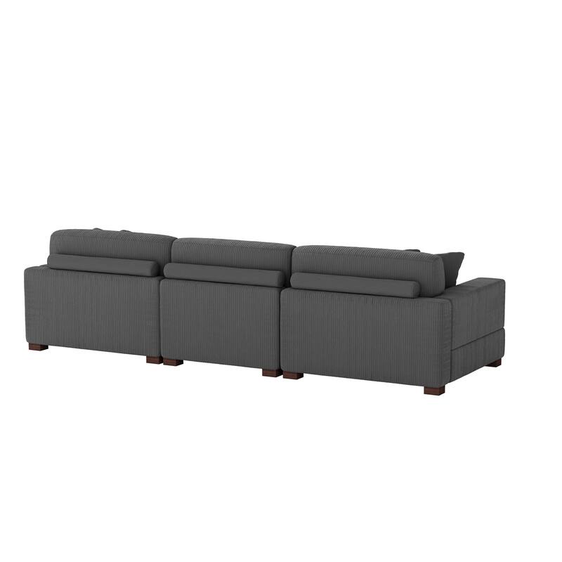 Ella 82" W/ 118" W Corduroy Modular Sectional Sofa with Ottoman