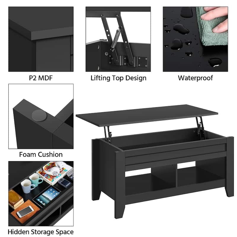 Yaheetech Lift Top Dining Coffee Table with Hidden Storage and Shelves
