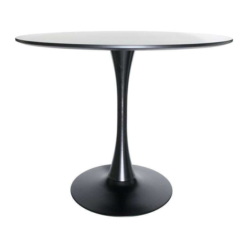 Bristol 35 Inch Mid Century Modern Round Dining Table, Wood Top & Glossy Iron Pedestal Base for Kitchen & Dining Room