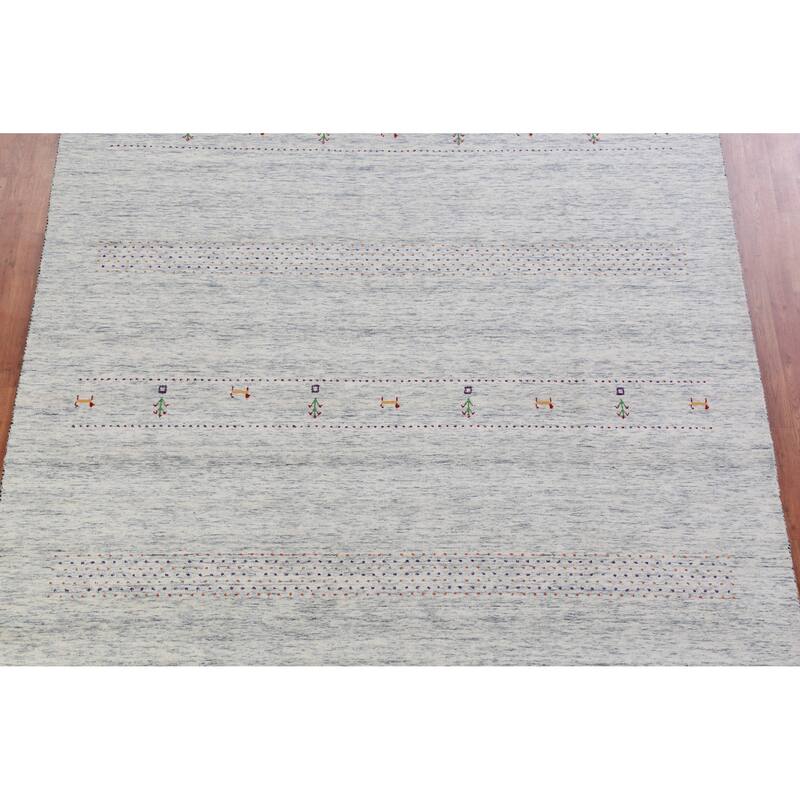 Hand Knotted Oriental 100% Wool Carpet Tribal Animal Pictorial Greys & Charcoal Gabbeh Area Rug - 9' 11'' X 8' 1''