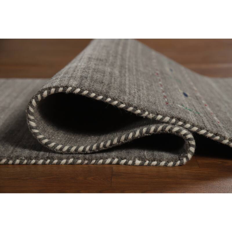 Gray Tribal Gabbeh Indian Runner Rug Handmade Wool Carpet - 2'6" x 9'6"