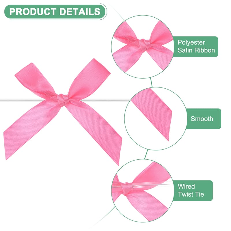 100-Pack Satin Ribbon Twist Tie Bows 2.4x2.8" Bow Twist for Craft - Pink