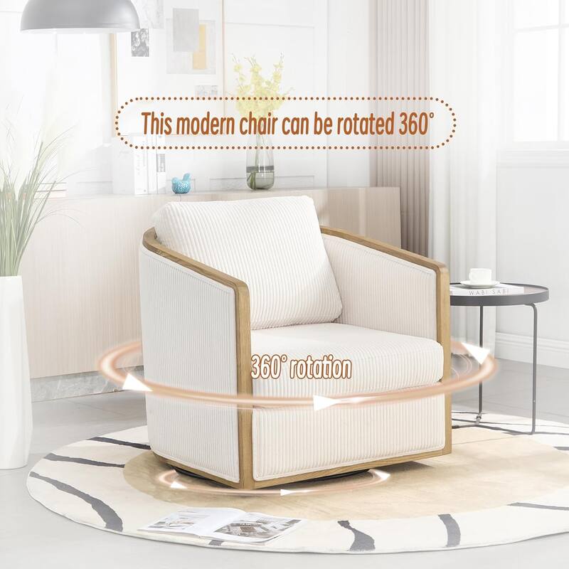 Roomfitters Modern Corduroy Swivel Barrel Chair, 360 Lounge Club Chair with Deep Seat for Living Room or Office