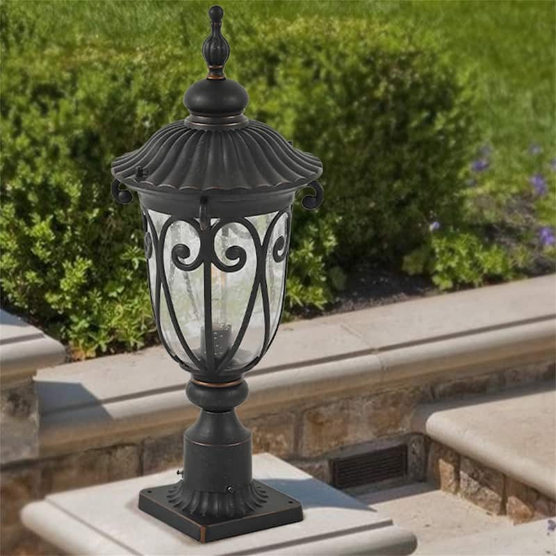 Outdoor Waterproof Aluminum Post Lantern with Bubble Glass (No Bulb)