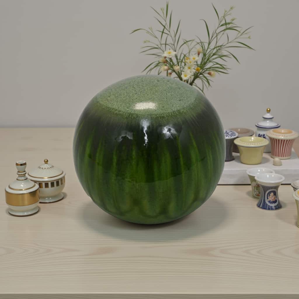 Mary Tabletop Accent Decor, Modern Round Orb, 12 Inch Green Ceramic