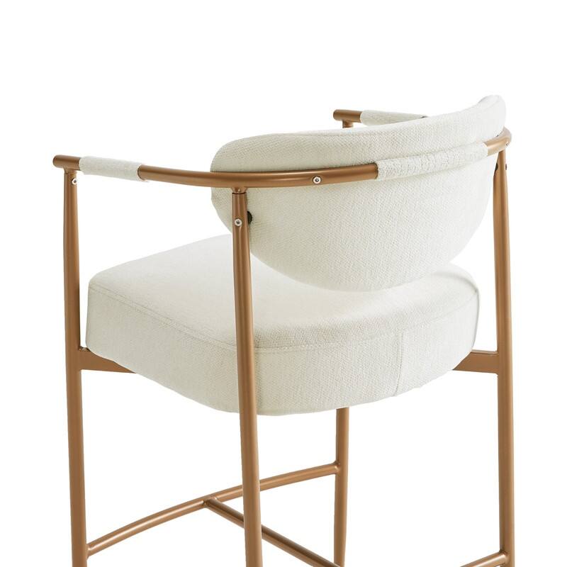 Spruce & Spring Modern Counter Stool with Gold Metal Frame and Woven Strap Arm