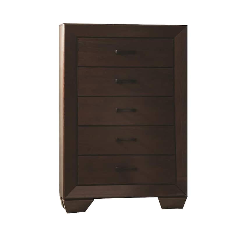 Wooden Transitional Five Drawer Chest, Dark Cocoa Brown