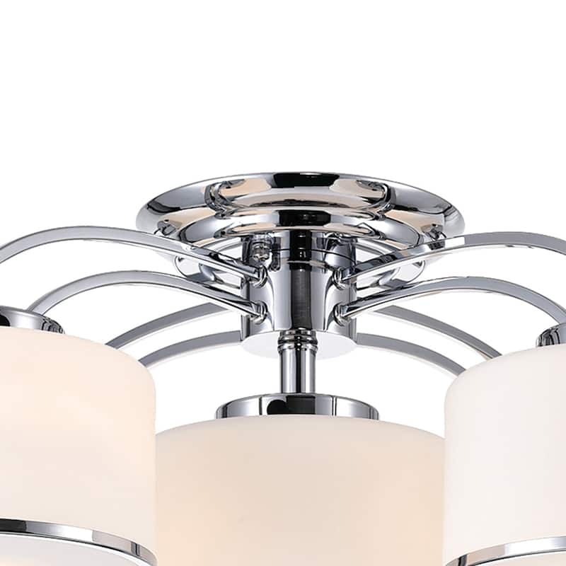 Frosted 5 Light Drum Shade Flush Mount With Chrome Finish