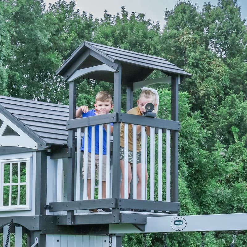 Backyard Discovery Whispering Point Light Gray Cedar Wood Swing Set - 15'3" x 11'6"