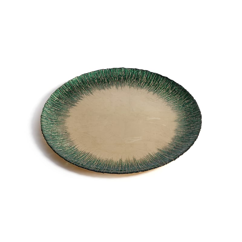 Celestial Rim Glass Dinner Plates, Set of 6 - Gold & Green