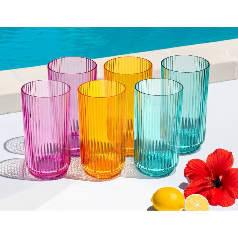 Abode Homewares Mesa Acrylic Drinking Glass - Assorted Colors - 22 oz - Set of 6