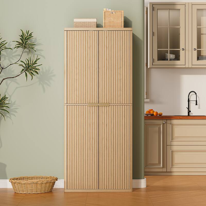 GDF Studio - Avalon Modern Fluted Tall Kitchen Pantry Cabinet with Six Shelves