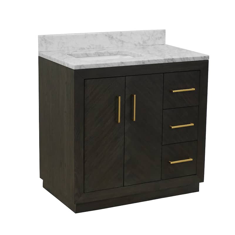 KitchenBathCollection Peyton 36" Bathroom Vanity with Carrara Marble Top
