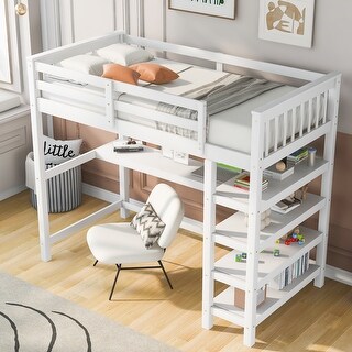 Multifunctional Design Twin Size Loft Bed with Built-in Desk