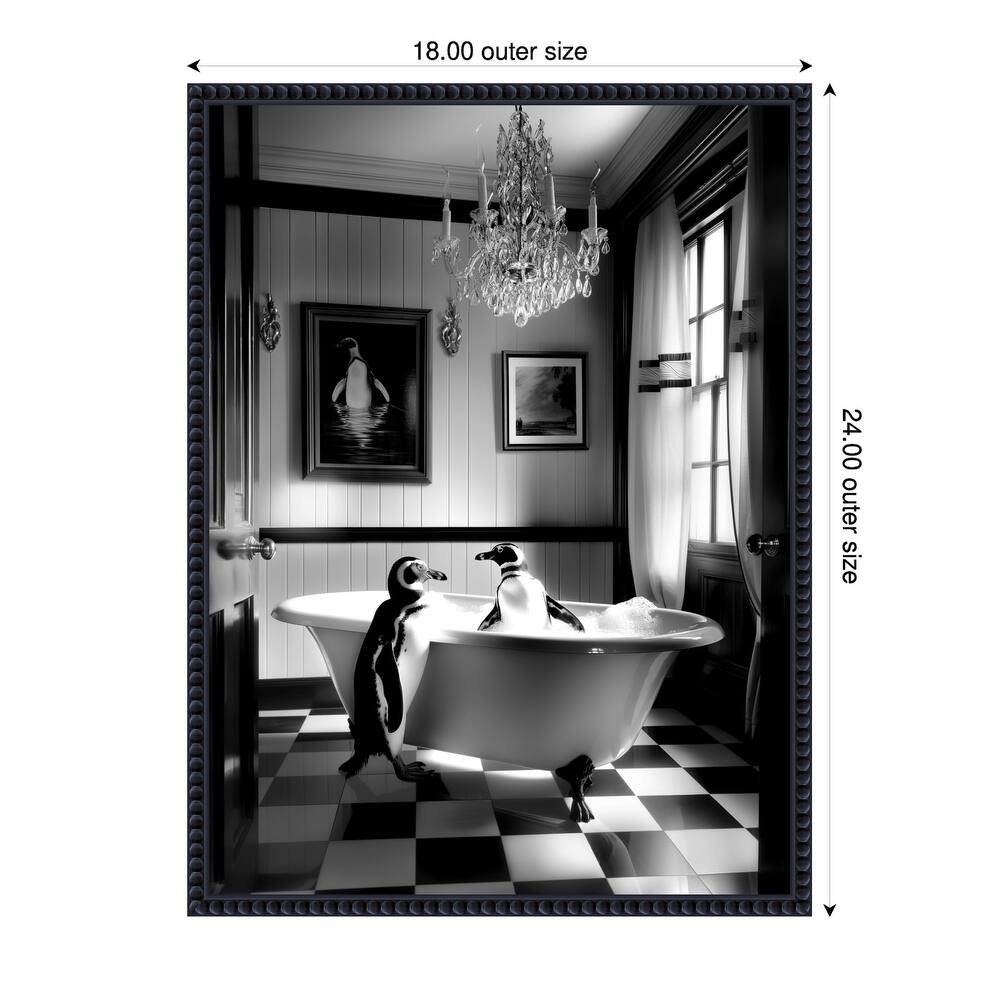 Penguin Romance by Niky Rahner Framed Canvas Wall Art