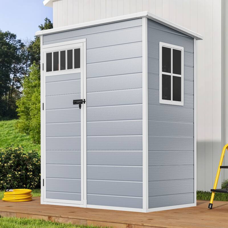 6x4.4 FT/5x3 FT Resin Storage Shed with Fence-Style and Side Windows