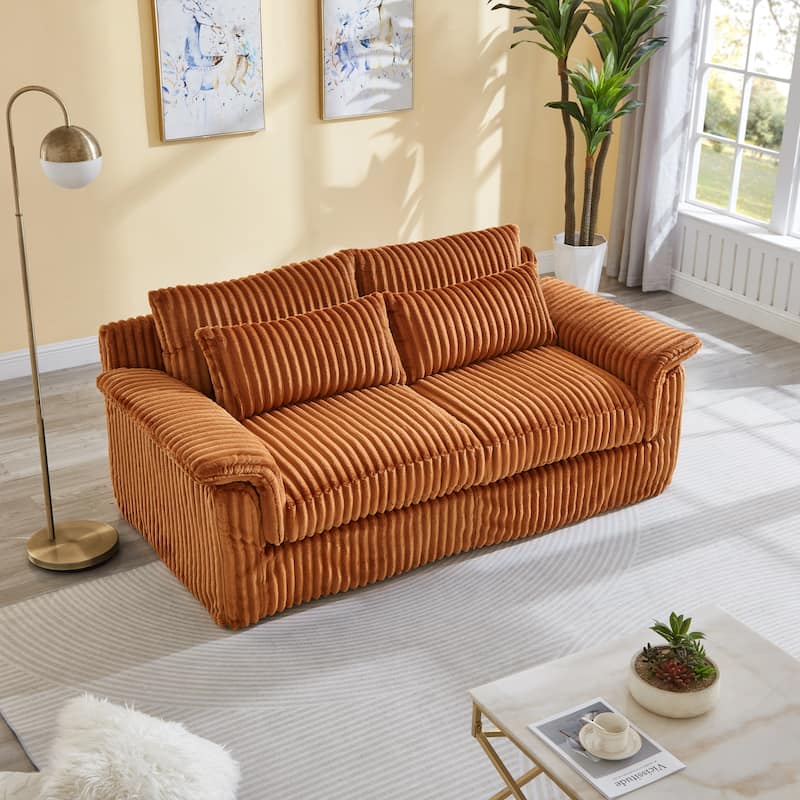Modern Corduroy Loveseat Sofa Deep Seat Cloud Couches with Pillow Top Arms, Removable and Washable Cushion Covers - Orange