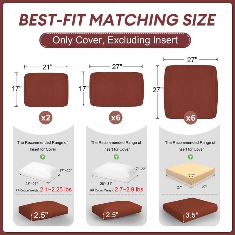 FINCATI 27" × 27" Sectional Cushion Slipcover, Outdoor Cushion Replacement Cover, Patio Seat Cover 27 Inches (COVER ONLY!)