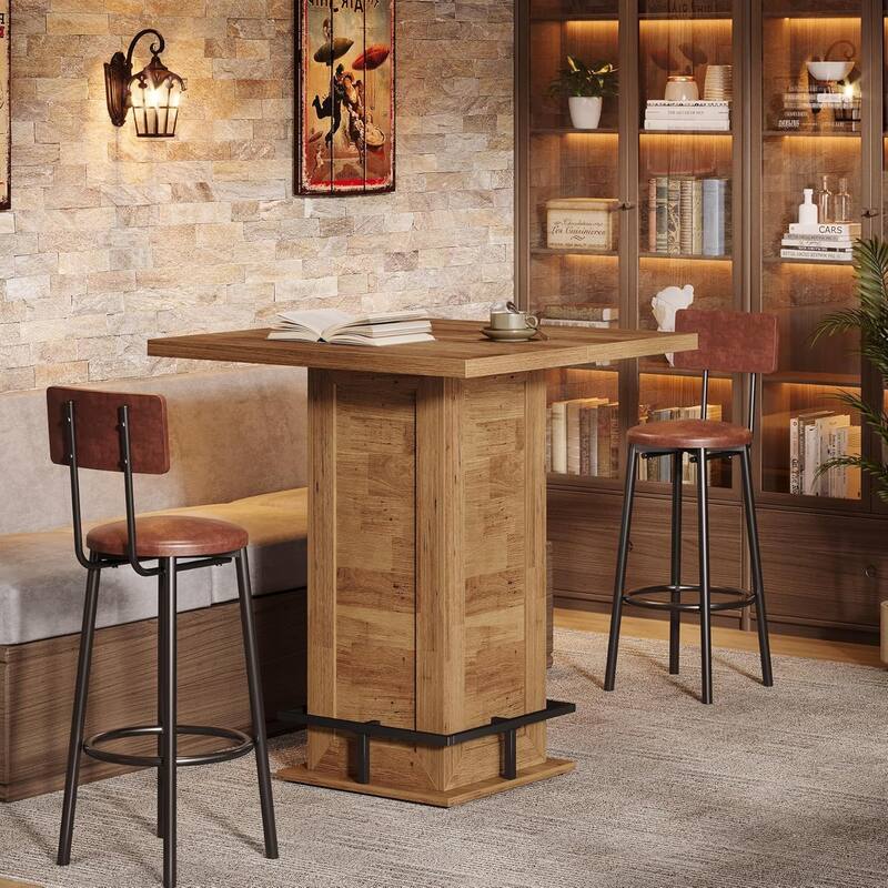 39.4 Inch High Industrial Bar Bistro Pub Cocktail Table with Footrest - 31.10" W x 31.10" D x 39.37" H